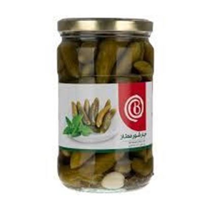 خیار شور شیشیه ای ممتاز بیژن 680 گرم